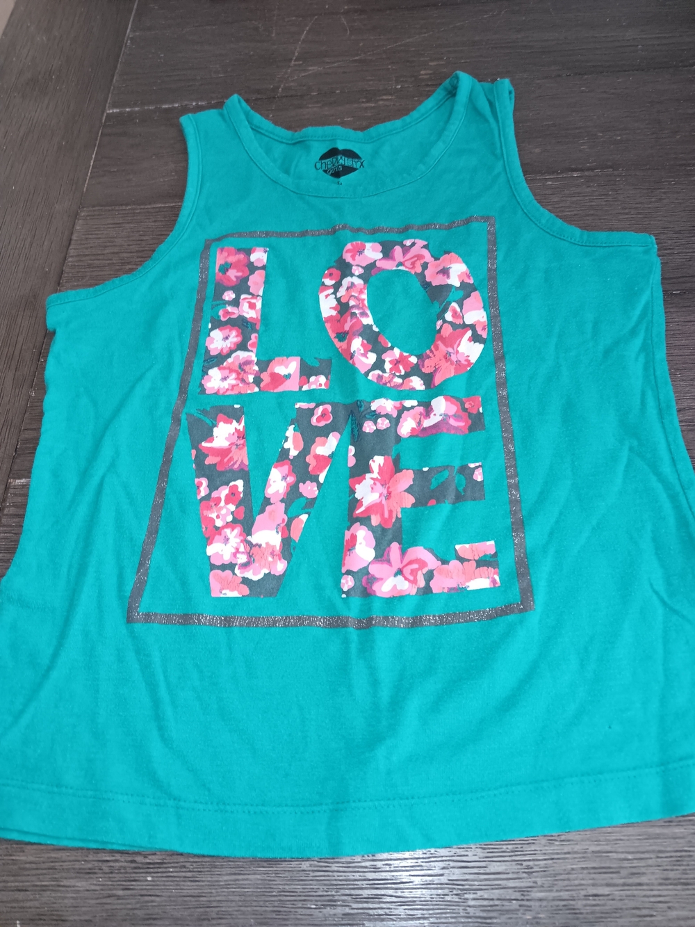 Girls Size Large Teal Floral 'LOVE' Graphic Tank Top
